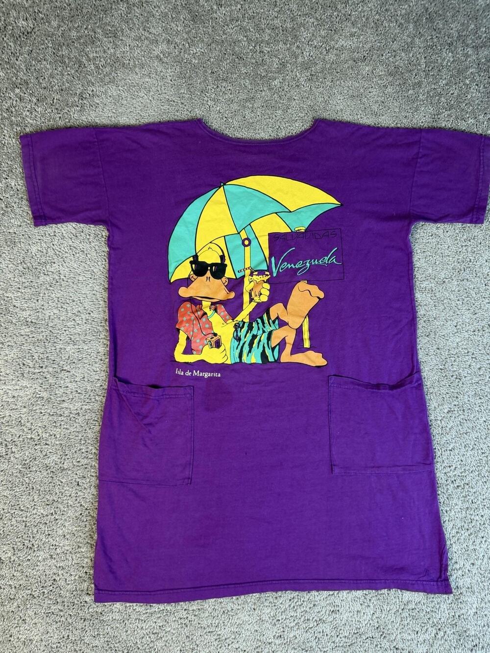 Vintage Oppio Beach Cover Up Womens One Size Purple Venezuela Duck Pockets 90s